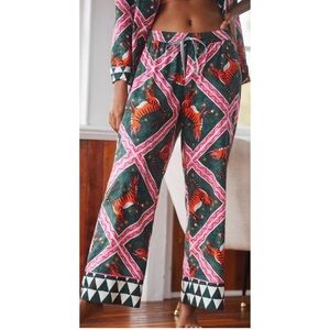 Anthropologie x Corinne Lent Green Tigress Flannel Pajama Pants size XS